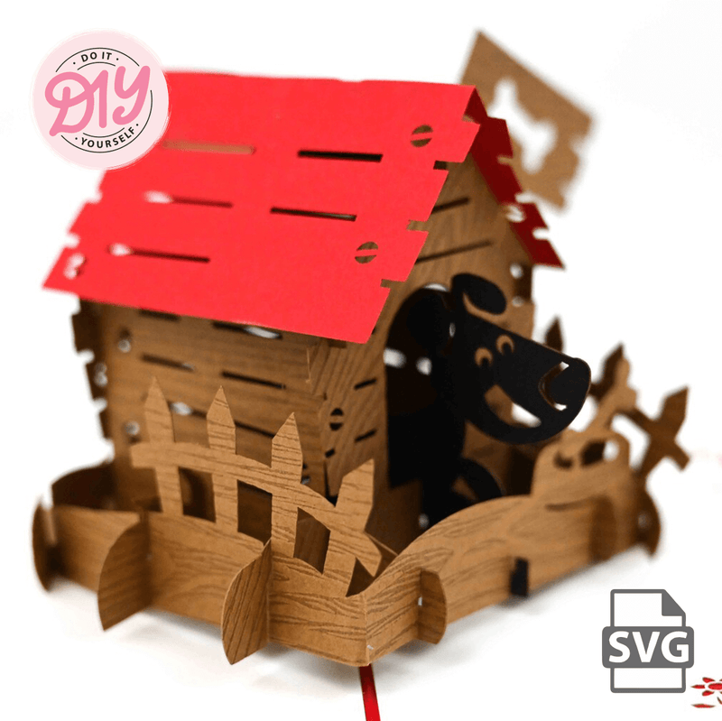 Pop-Up Dog House Card SVG Template