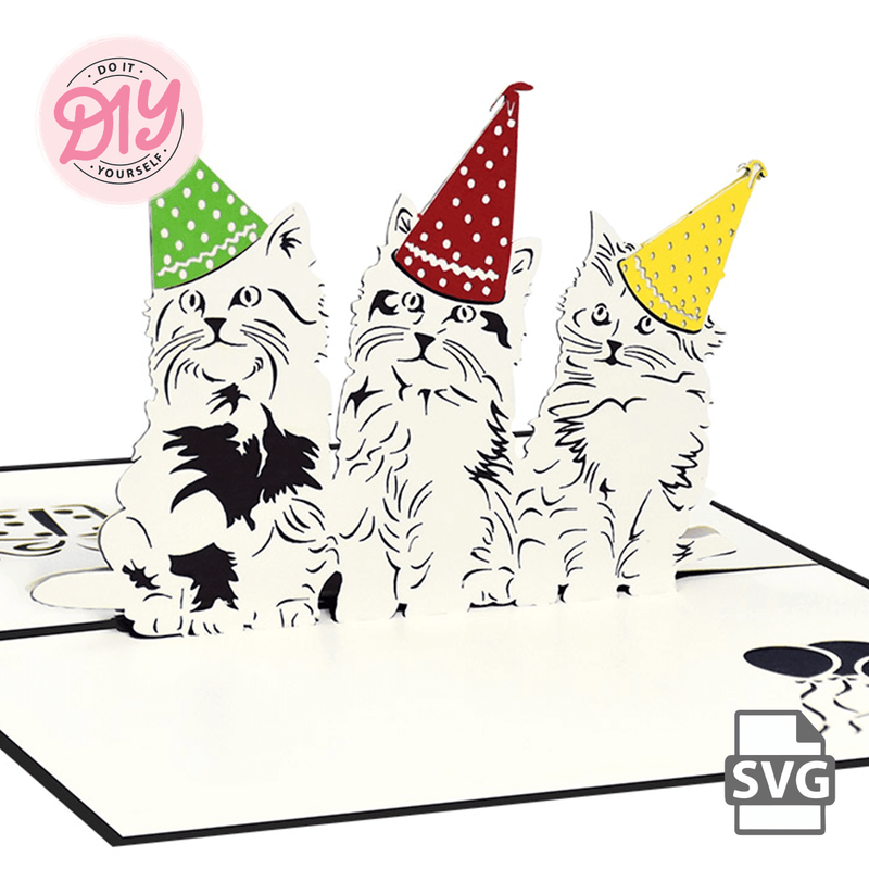 Three Birthday Cats Pop-up Card – Free SVG Template Download