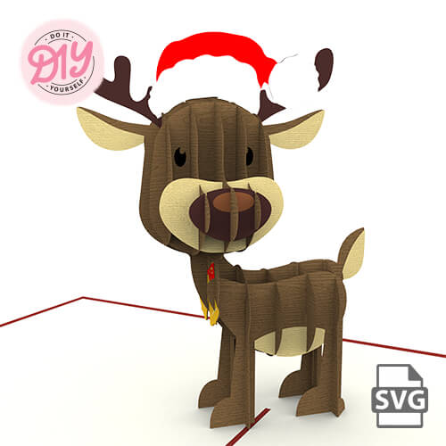 Reindeer Christmas Pop-Up Card - Festive 3D Holiday Card Template