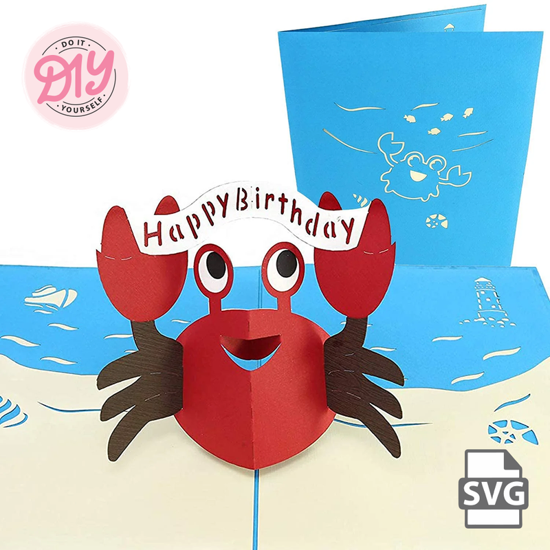 Crab Pop-Up Birthday Card SVG Template – A Unique and Fun DIY Card Design