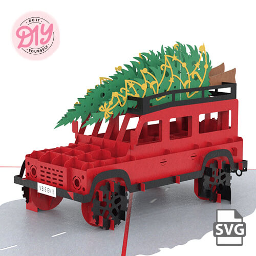 Land Rover & Christmas Tree Pop-Up Card SVG Template - DIY Holiday Card