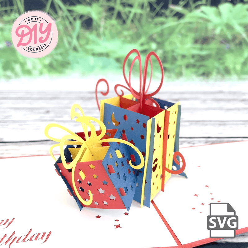 Happy Birthday Present Gift Pop-Up Card SVG Template