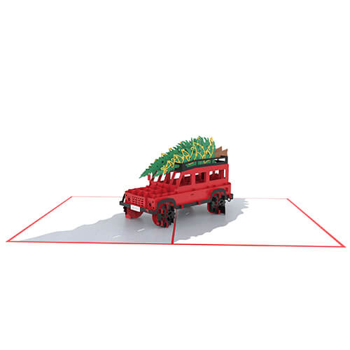 Land Rover & Christmas Tree Pop-Up Card SVG Template - DIY Holiday Card