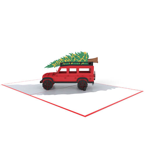 Land Rover & Christmas Tree Pop-Up Card SVG Template - DIY Holiday Card