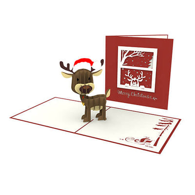 Reindeer Christmas Pop-Up Card - Festive 3D Holiday Card Template