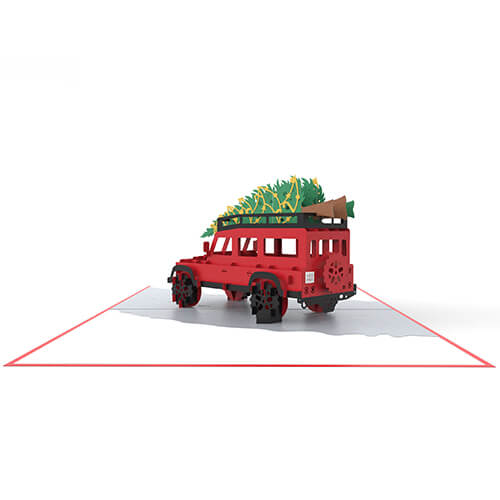 Land Rover & Christmas Tree Pop-Up Card SVG Template - DIY Holiday Card