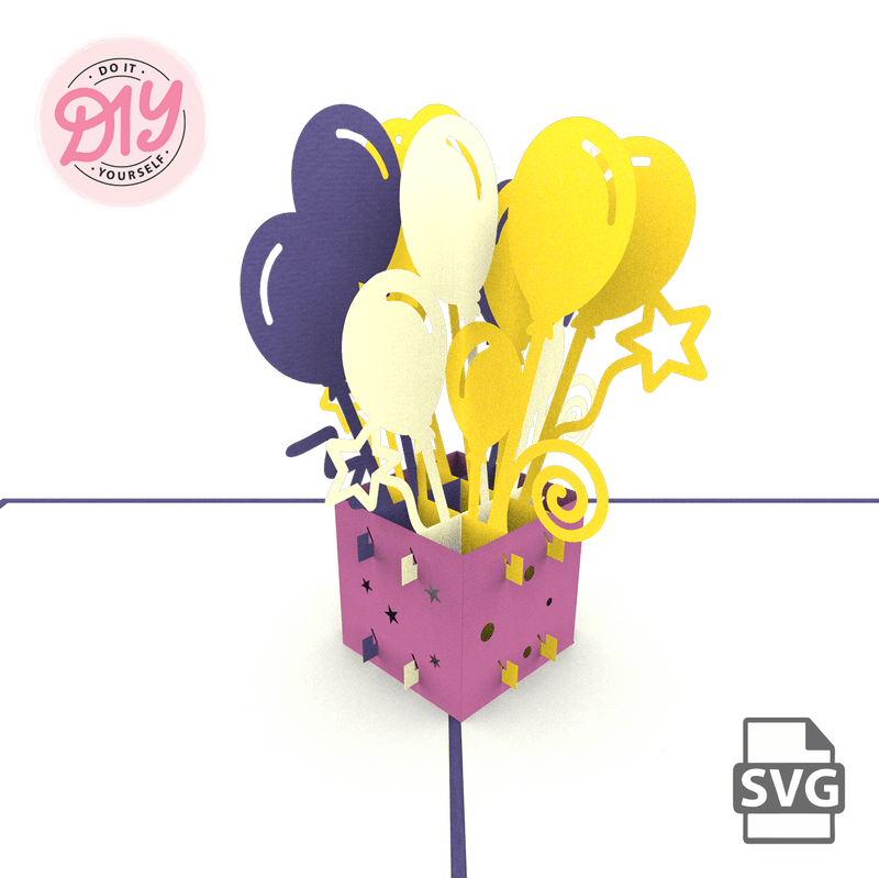 Balloon Bouquet Birthday Pop-Up Card - Festive 3D Holiday Card Template