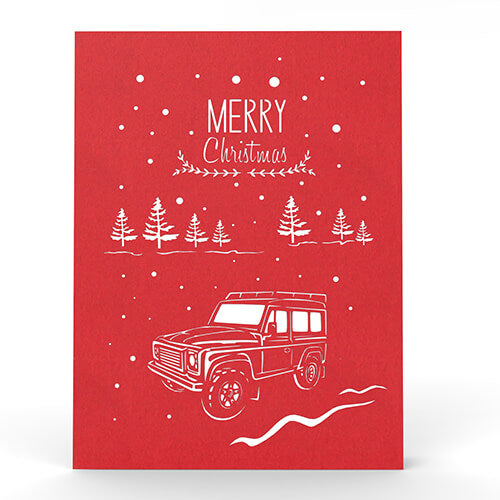 Land Rover & Christmas Tree Pop-Up Card SVG Template - DIY Holiday Card