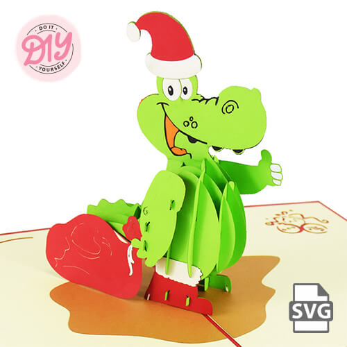 Christmas Crocodile Pop-up Card – Free SVG Template Download