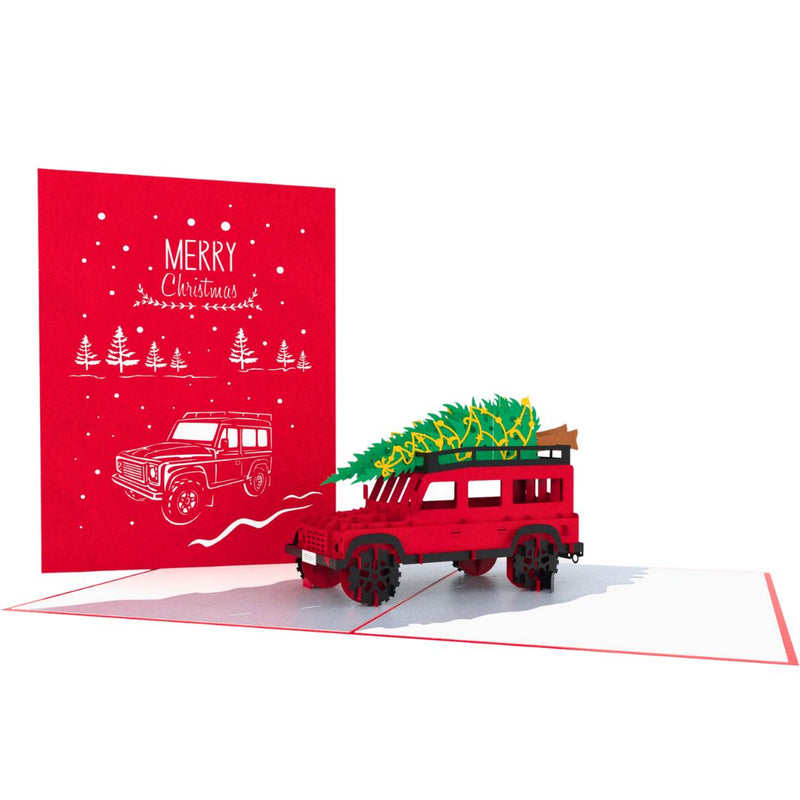 Land Rover & Christmas Tree Pop-Up Card SVG Template - DIY Holiday Card