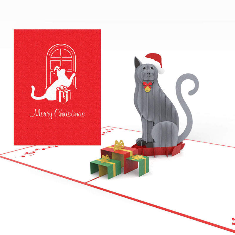 Cat & Christmas Presents Pop-Up Card SVG Template - DIY Holiday Card